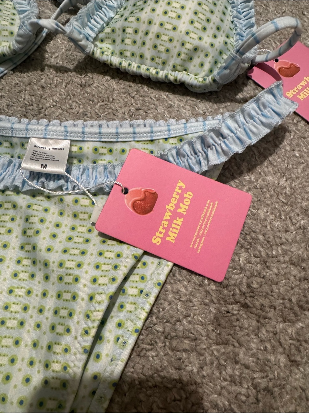 Strawberry Milk Mob Ruffle Bikini Bottom in Light Green & Sky Blue - Picture 4 of 6